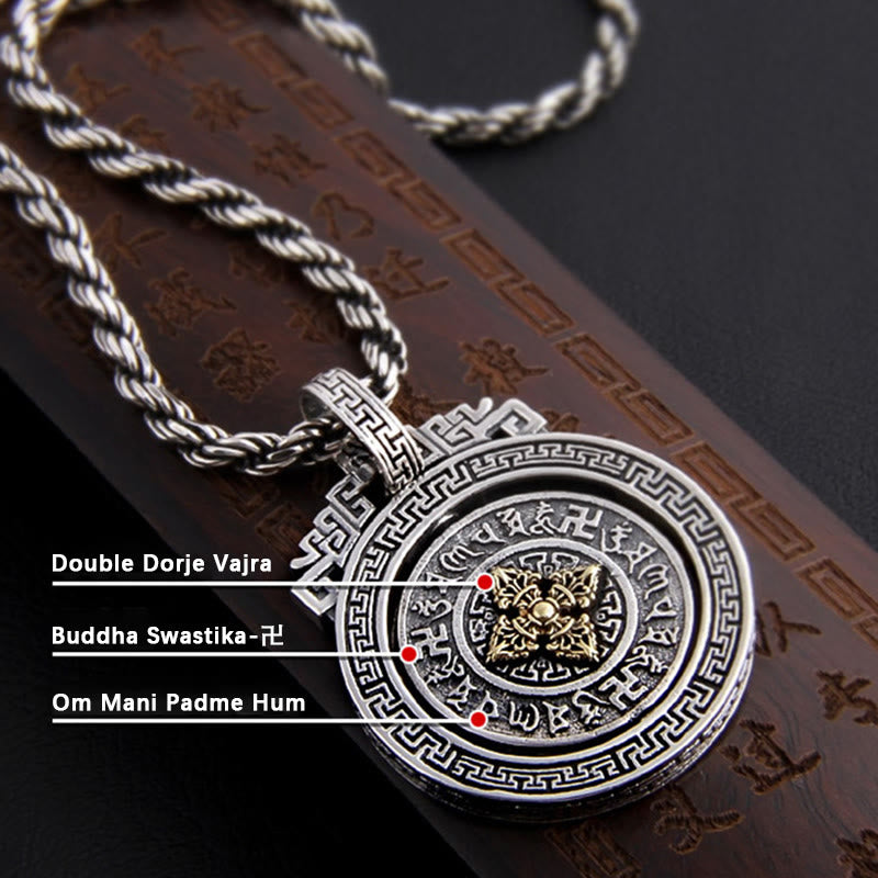 Fortune Jewel Tibetan Om Mani Padme Hum Double Dorje Vajra Rotatable Purity Peace Necklace Pendant