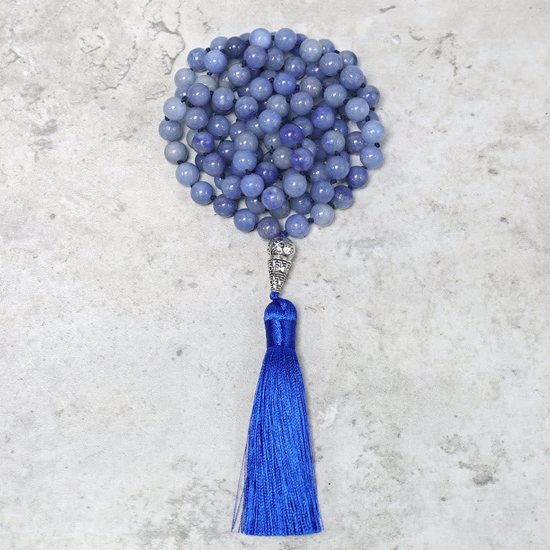 Fortune Jewel 108 Mala Blue Aventurine Beads Yoga Meditation Prayer Beads Necklace