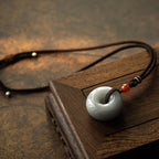 Fortune Jewel Natural Round Jade Gray Jade Peace Buckle Luck Necklace Pendant