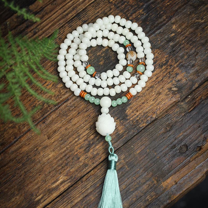 Fortune Jewel White Bodhi Seed Mala 108 Beads Protection Bracelet