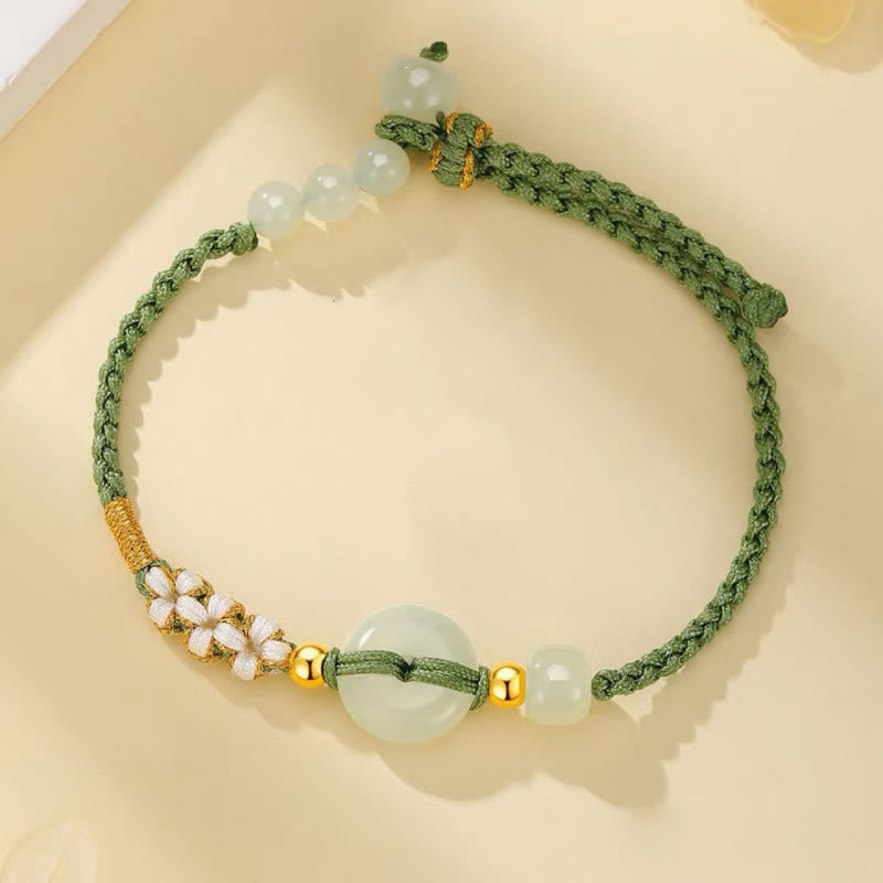 Fortune Jewel Hetian Jade Peace Buckle Luck Peach Blossom Braided Bracelet