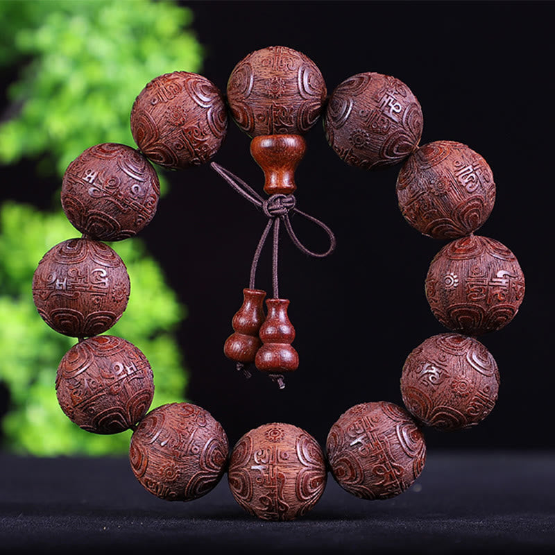 Fortune Jewel Chinese Zodiac Rosewood Ebony Copper Coin PiXiu Carved Warmth Bracelet