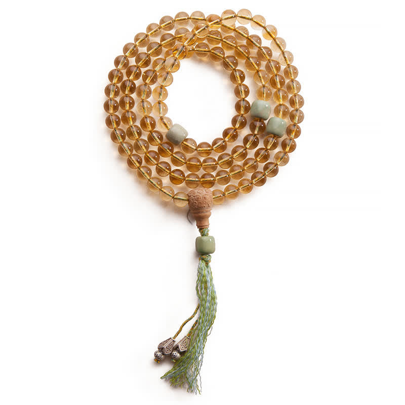 Fortune Jewel 108 Mala Beads 925 Sterling Silver Citrine Sandalwood Turquoise Protection Prosperity Bracelet
