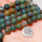 Fortune Jewel 108 Mala Beads Indian Agate Lotus OM Buddha Tree of life Positive Calm Bracelet