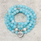 Fortune Jewel Natural Amazonite Stone Healing Lotus Mala Bracelet