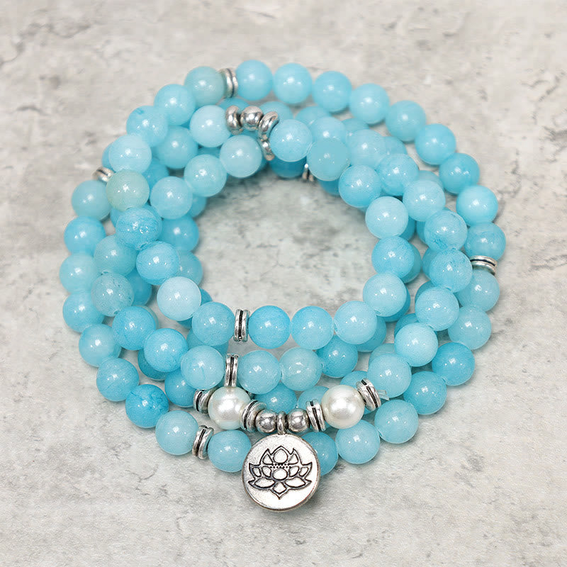 Fortune Jewel Natural Amazonite Stone Healing Lotus Mala Bracelet