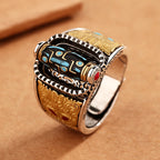 Fortune Jewel Tibetan Nine-Eye Dzi Bead Wealth Blessings Rotatable Ring