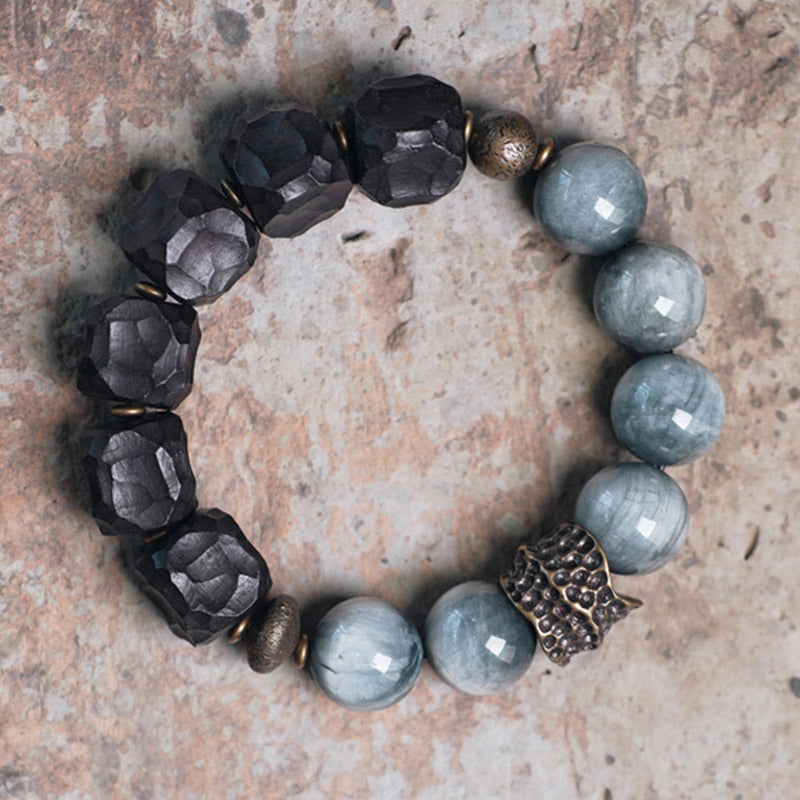 Fortune Jewel Eagle's Eye Stone Ebony Wood Copper Confidence Couple Bracelet