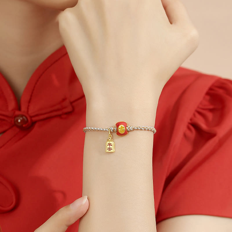 Fortune Jewel 925 Sterling Silver Handmade Auspicious Chinese Character Blessing Braided String Bracelet
