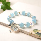 Fortune Jewel 925 Sterling Silver Natural Aquamarine Serenity Flower Love Key Charm Bracelet
