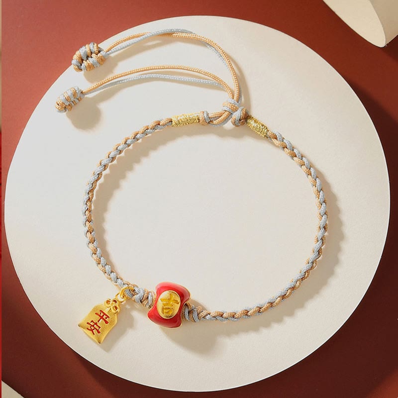 Fortune Jewel 925 Sterling Silver Handmade Auspicious Chinese Character Blessing Braided String Bracelet