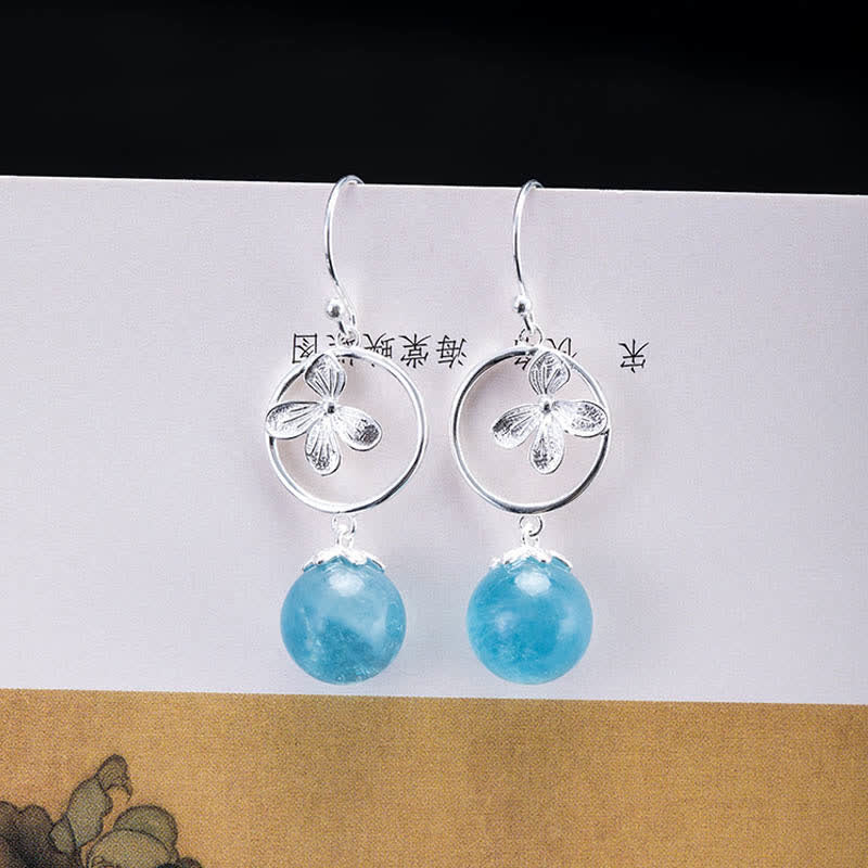 Fortune Jewel 925 Sterling Silver Natural Aquamarine Leaf Flower Peace Earrings Necklace