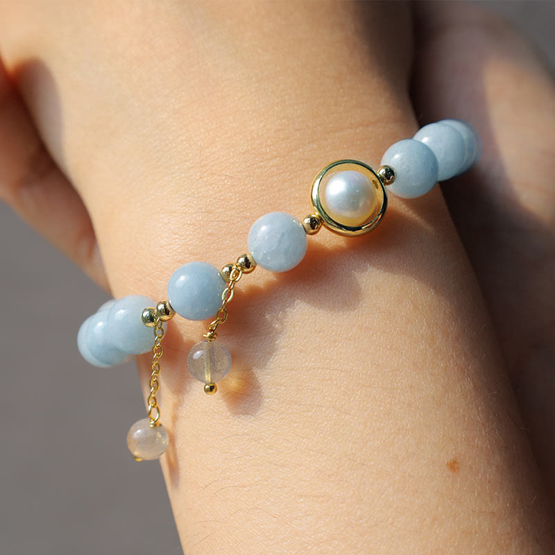Fortune Jewel Aquamarine Pearl Healing Moonstone Beads Charm Bracelet