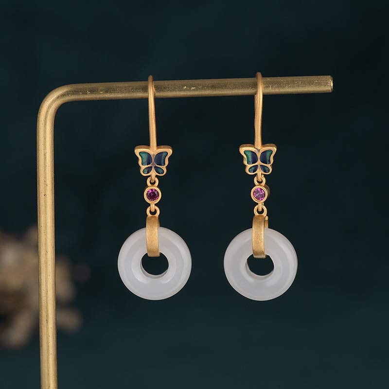 Fortune Jewel FengShui White Jade Butterfly Fortune Earrings
