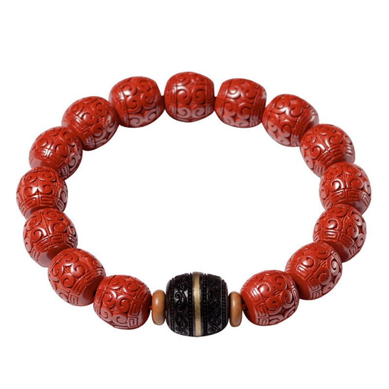 Fortune Jewel Natural Cinnabar Ebony Calm Blessing Bracelet