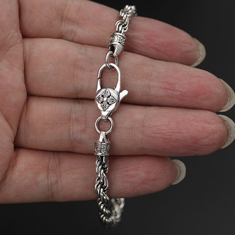 Fortune Jewel 925 Sterling Silver Tibet Om Mani Padme Hum Double Dorje Vajra Twisted Design Peace Love Bracelet