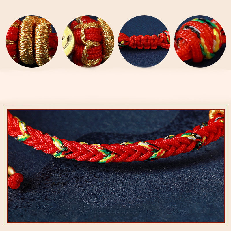 Fortune Jewel Chinese Zodiac Natal Buddha Silver Luck Braided String Bracelet