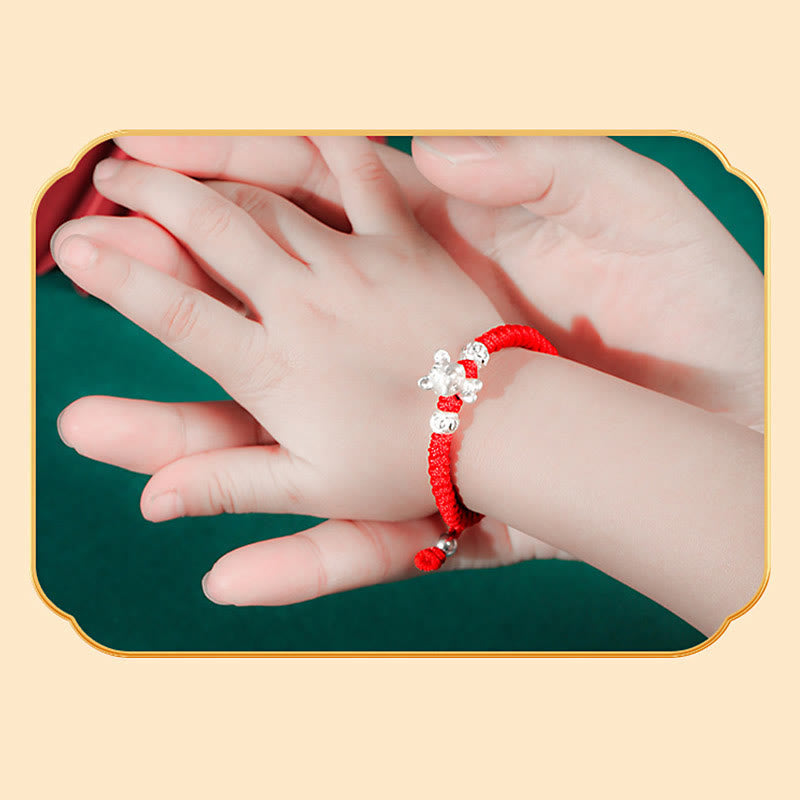 Fortune Jewel 999 Sterling Silver Chinese Zodiac Red Rope Luck Handcrafted Kids Bracelet Fortune Jewel