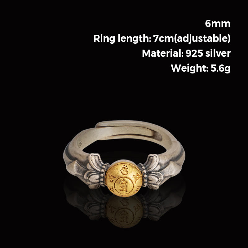 Fortune Jewel 925 Sterling Silver Manjusri Mantra Om Mani Padme Hum Peace Adjustable Ring