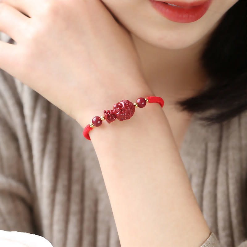 Fortune Jewel Chinese Zodiac Natal Buddha Cinnabar Amulet Blessing String Bracelet
