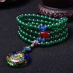 Fortune Jewel 108 Mala Beads Natural Green Agate Bodhisattva Green Tara Manifestation Charm Bracelet