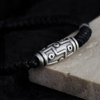 Fortune Jewel 999 Sterling Silver Nine-Eye Dzi Bead Pattern Blessing Rope Bracelet