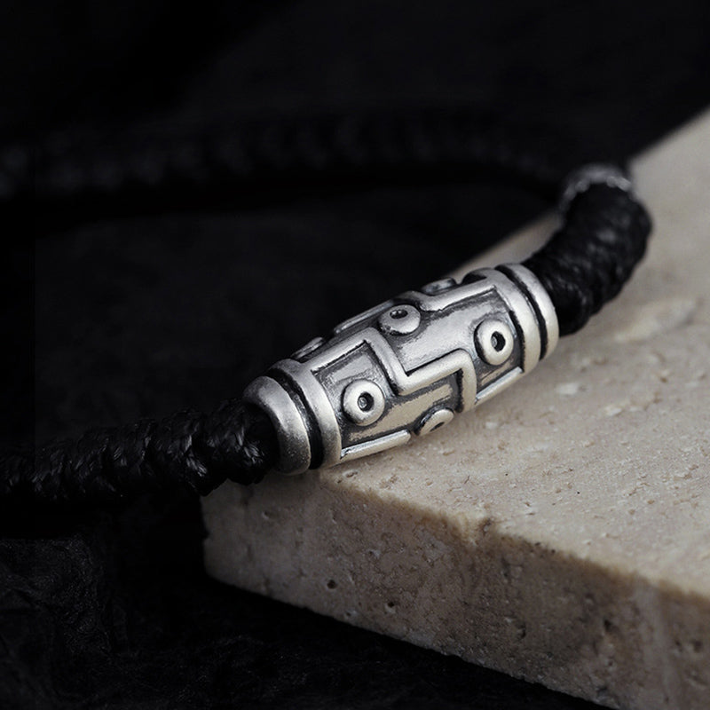 Fortune Jewel 999 Sterling Silver Nine-Eye Dzi Bead Pattern Blessing Rope Bracelet