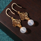 Fortune Jewel 24K Gold Plated Round Chalcedony Positive Dangle Drop Earrings