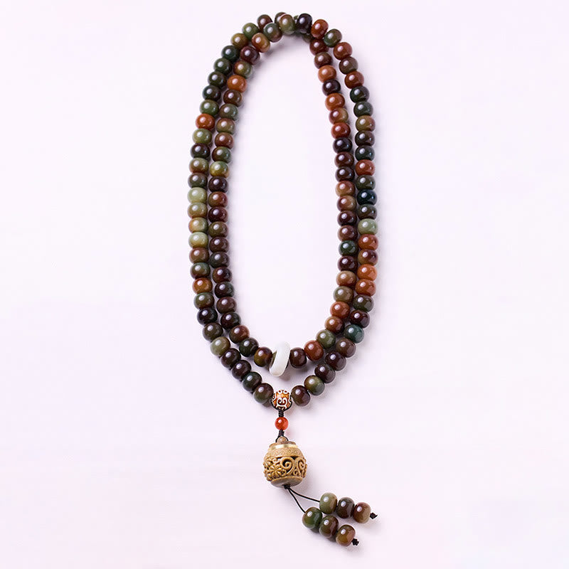 Fortune Jewel 108 Mala Beads Dunhuang Color Bodhi Seed Dzi Bead Keep Away Evil Spirits Bracelet