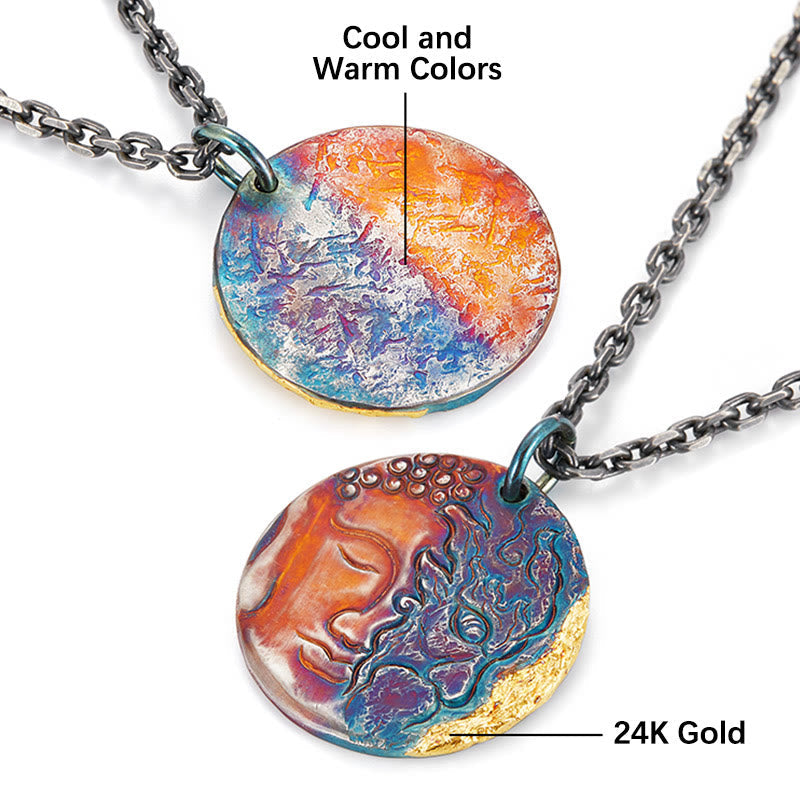 Fortune Jewel 999 Sterling Silver 24K Gold Half Demon Half Buddha Compassion Necklace Pendant Fortune Jewel