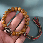 Fortune Jewel Natural Tibetan Camel Bone Swastika Dzi Bead Shankha Buddha Charm Kirtimukha Luck Protection Tassel Bracelet