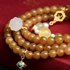 Fortune Jewel Natural Hetian Topaz Amber Lotus White Jade Pearl Success Bracelet