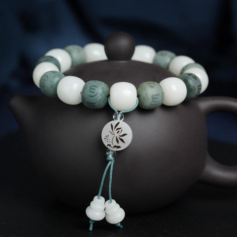 Fortune Jewel White Bodhi Six True Words Protection Bracelet