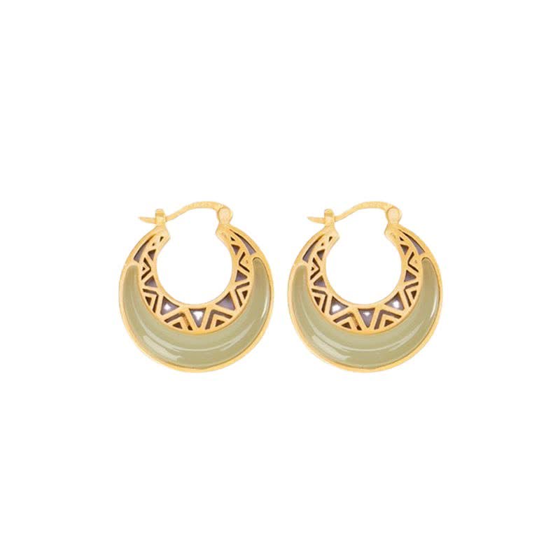 Fortune Jewel Crescent Moon Jade Prosperity Drop Earrings