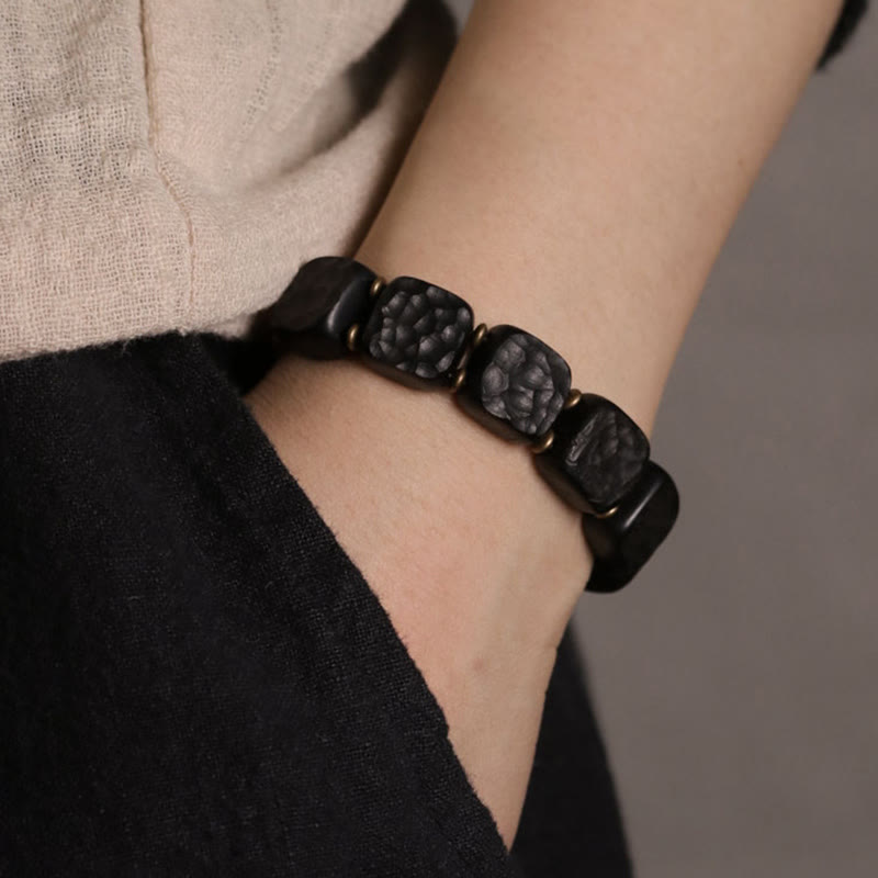 Fortune Jewel Retro Ebony Wood Texture Style Copper Peace Balance Bracelet
