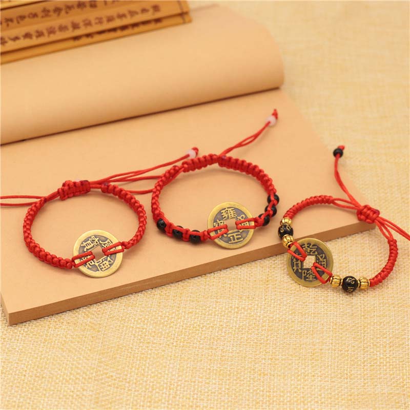 Fortune Jewel Copper Coin Fortune Red String Weave Bracelet