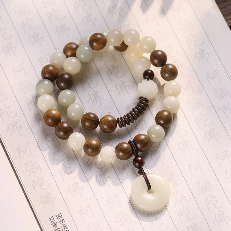 Fortune Jewel Bodhi Seed Green Sandalwood Lotus Peace Buckle Harmony Double Wrap Bracelet