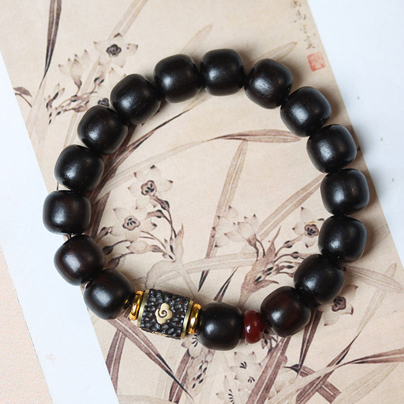 Fortune Jewel Ebony Wood Auspicious Clouds Engraved Calm Bracelet