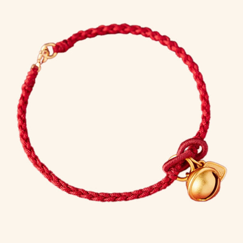 Fortune Jewel Handmade Fu Character Charm Luck Happiness Bell Red Rope Bracelet