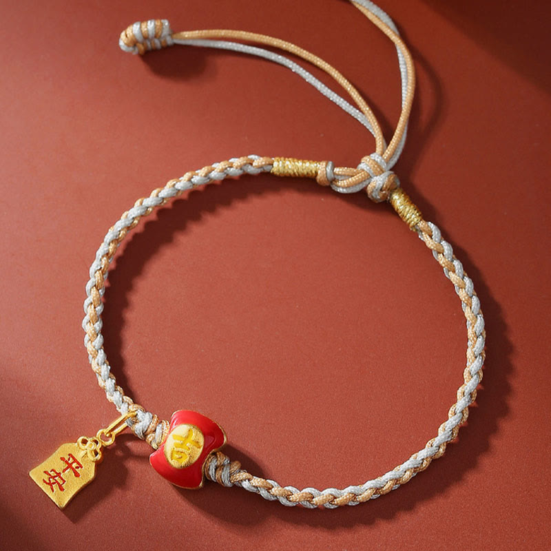Fortune Jewel 925 Sterling Silver Handmade Auspicious Chinese Character Blessing Braided String Bracelet