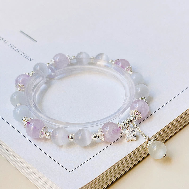 Fortune Jewel 925 Sterling Silver Natural Amethyst Cat's Eye Spiritual Awareness Star Bracelet
