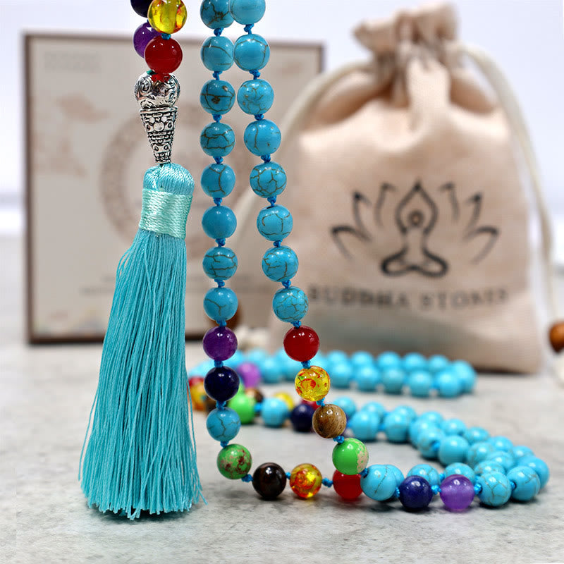 Fortune Jewel 108 Mala Turquoise Beads Yoga Meditation Prayer Beads Necklace