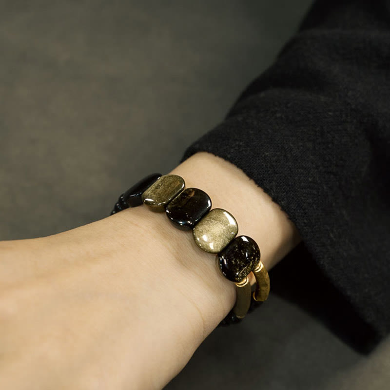 Fortune Jewel Black Obsidian Gold Sheen Obsidian Strengthen Bracelet