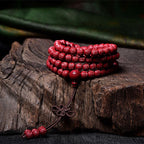 Fortune Jewel 108 Mala Beads Cinnabar Om Mani Padme Hum Pattern Engraved Blessing Bracelet