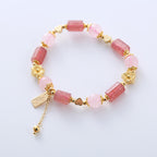 Fortune Jewel Strawberry Quartz Pink Crystal Love Heart Flower Positive Bracelet