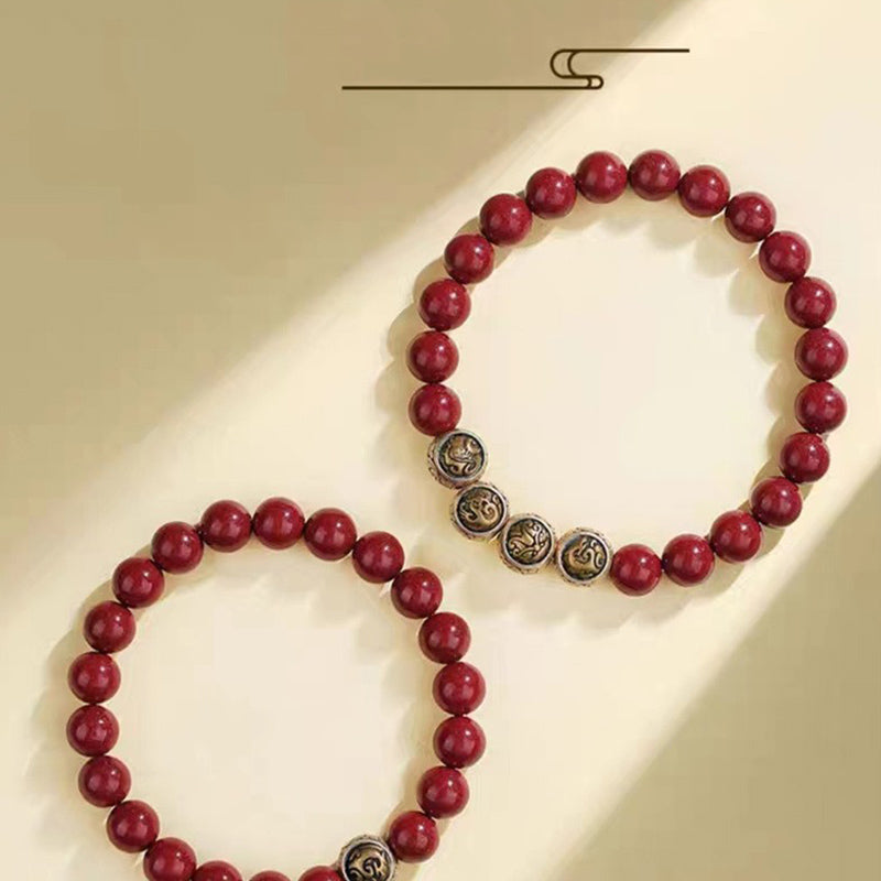 Fortune Jewel 925 Sterling Silver Natural Cinnabar Four Beasts Blessing Bracelet