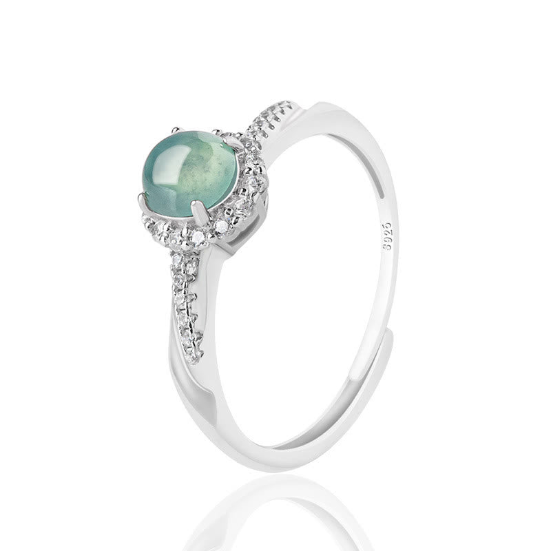 Fortune Jewel 925 Sterling Silver Round Jade Luck Prosperity Adjustable Ring