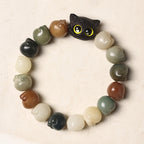 Fortune Jewel Natural Bodhi Seed Lovely Paw Ebony Wood Lucky Cat Wisdom Bracelet