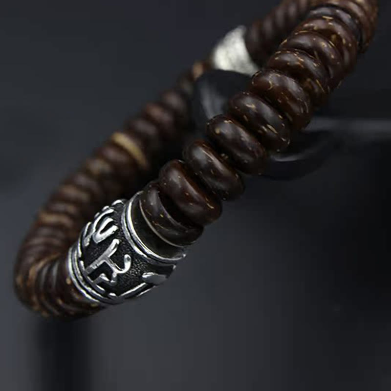Fortune Jewel Natural Tibetan Coconut Shell Om Mani Padme Hum Positive Bracelet
