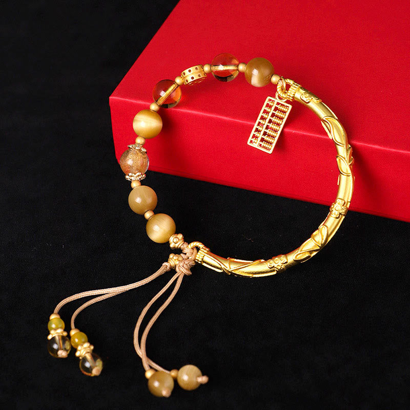 Fortune Jewel Natural Tiger Eye Citrine Abacus Charm Protection Bracelet